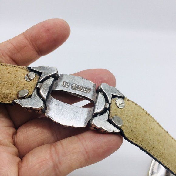 Vintage Dicelli 1997 Croc Style Brown Leather Belt Silver Tone Conchos USA Small main image 7